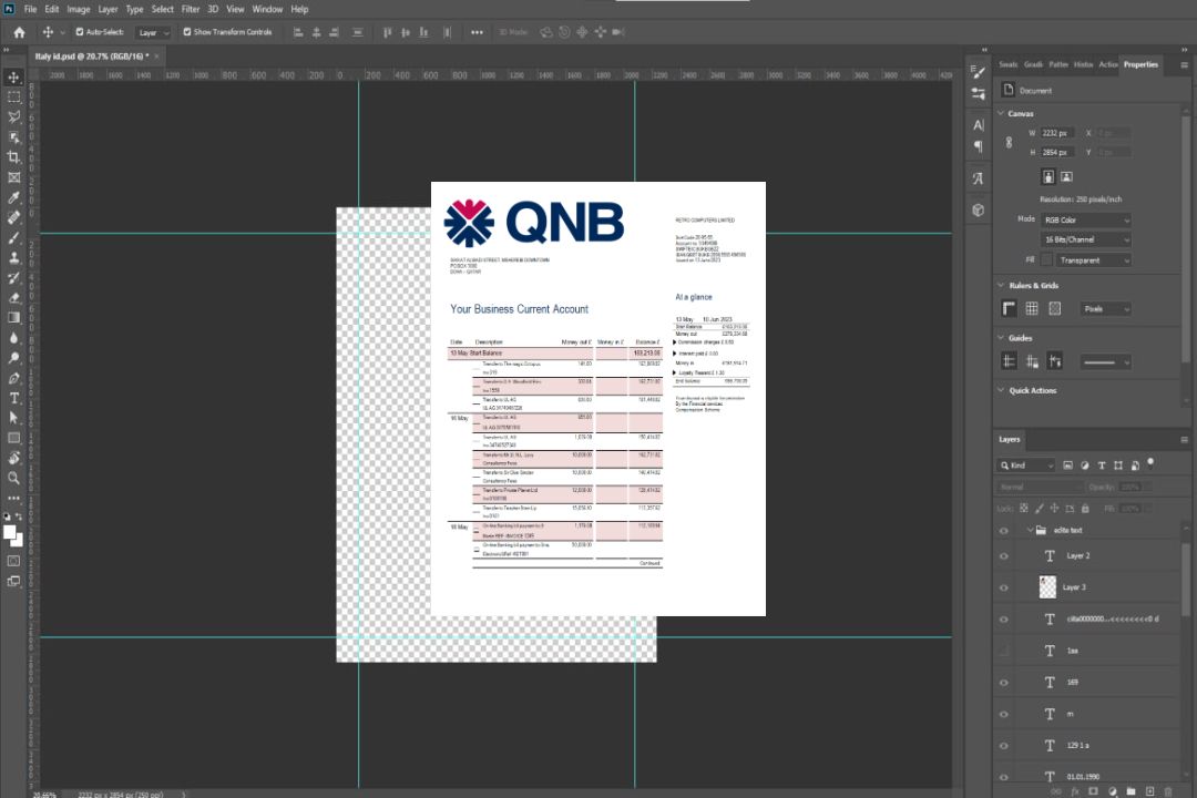 Modèle Word et PDF de relevé de compte d'entreprise de la banque QNB template